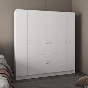 Mitu Six Doors Armoire, Seven Interior Shelves, One Drawer, Rod White - 1 of 1