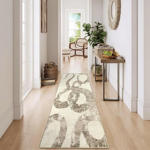 Washable Runner Rug 2x6, Soft Non Slip Black and White Kitchen Runner, Low Pile Ultra Thin Hallway Rugs - 1 of 4