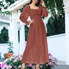 Anna-Kaci Women's Smocked Long Sleeve Swiss Dot Lined Maxi Tie Neck Square Detail Dress - 2 of 4