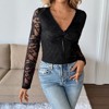 Women's Sexy Sheer Back Lace Deep V-Neck Long Sleeve Top, Elegant Lace Blouse for Party & Date Night - 4 of 4
