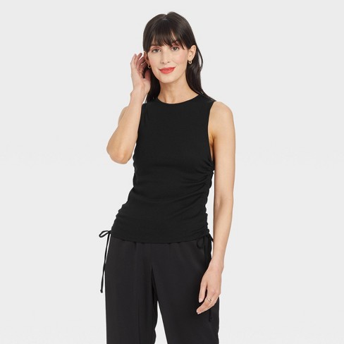 Women's Slim Fit Side-tie Ruched Top - A New Day™ Black Xs : Target