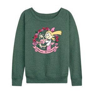 Women's - Hey Arnold! - Valentine's I Love You Lightweight French Terry Wide Neck Long Sleeve Shirt - 1 of 4