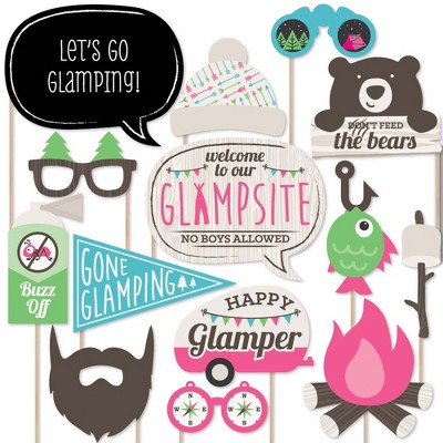 Big Dot of Happiness Let's Go Glamping - Photo Booth Props Kit - 20 Count