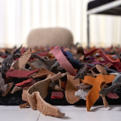 Multi-Color Hand-Knotted Leather Shag Area Rug, 5' x 8'