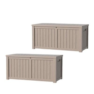 VisioGear Deck Boxes, 2-Piece 120 Gal Outdoor Storage Deck Box, Small Patio Storage Bin for Garden Tools, Black, 54.25"*26.5"*24.2"