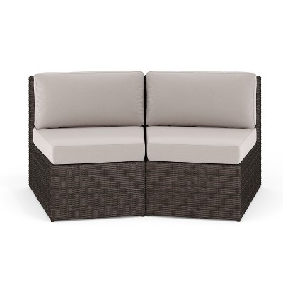 Martha Stewart Bedford Set of 2 Indoor-Outdoor Modular Patio Curved Sectional Sofa Seats in Rattan Wicker with All-Weather Cushions