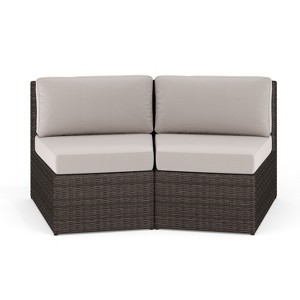 Martha Stewart Bedford Set of 2 Indoor-Outdoor Modular Patio Curved Sectional Sofa Seats in Rattan Wicker with All-Weather Cushions - 1 of 4