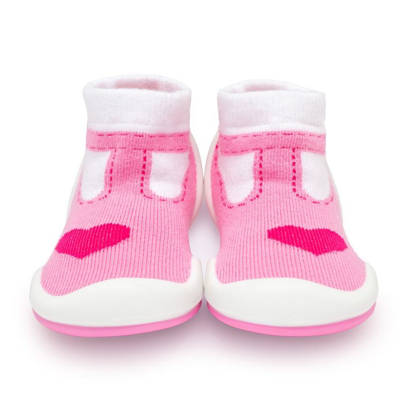 Komuello Toddler Girl First Walk Sock Shoes T Strap Heart, 2 of 11