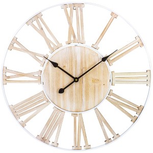 Northlight Wood and Metal Roman Numeral Battery Operated Round Wall Clock - 28" - 1 of 4