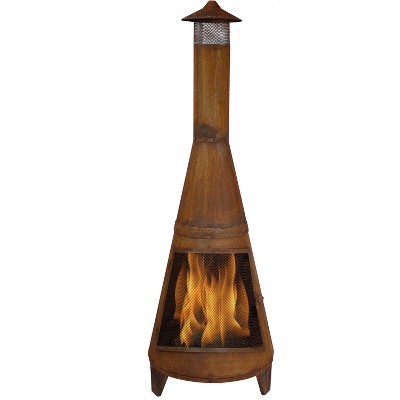 Sunnydaze Outdoor Backyard Large Freestanding Oxidized Steel Wood-Burning Fire Pit Chiminea - 70" - Rust Finish