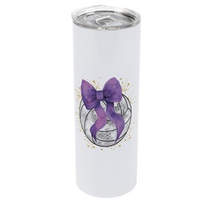 Elanze Designs 20 Ounce Stainless Steel On the Go Travel Tumbler With Push Top Lid, Volleyball With Purple Bow
