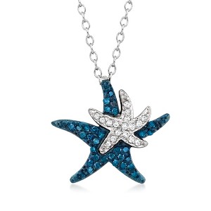 Ross-Simons 0.20 ct. t.w. Blue and White Diamond Starfish Pendant Necklace in Sterling Silver - 1 of 3