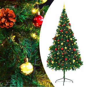 vidaXL Artificial Pre-lit Christmas Tree with Baubles Xmas Tree Decor - Green - 1 of 4