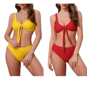 INSPIRE CHIC Women's Lace Up Decoration Push Up Wide Strap Top Triangle Bottom Swimwear Bathing Bikini Suits 2 Sets - 1 of 4
