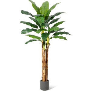 Artificial Banana Tree, Faux Banana Leaf Plant with Grey Planter, Silk Leaves, Indoor/Outdoor Tropical Decor for Home, Patio, Poolside - 1 of 4