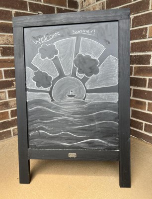 Emma + Oliver White 40 inchx20 inch Rustic Vintage Double-Sided Folding Magnetic Chalkboard with 8 Chalk Markers, 10 Chalkboard Stencils and 2 Rustic