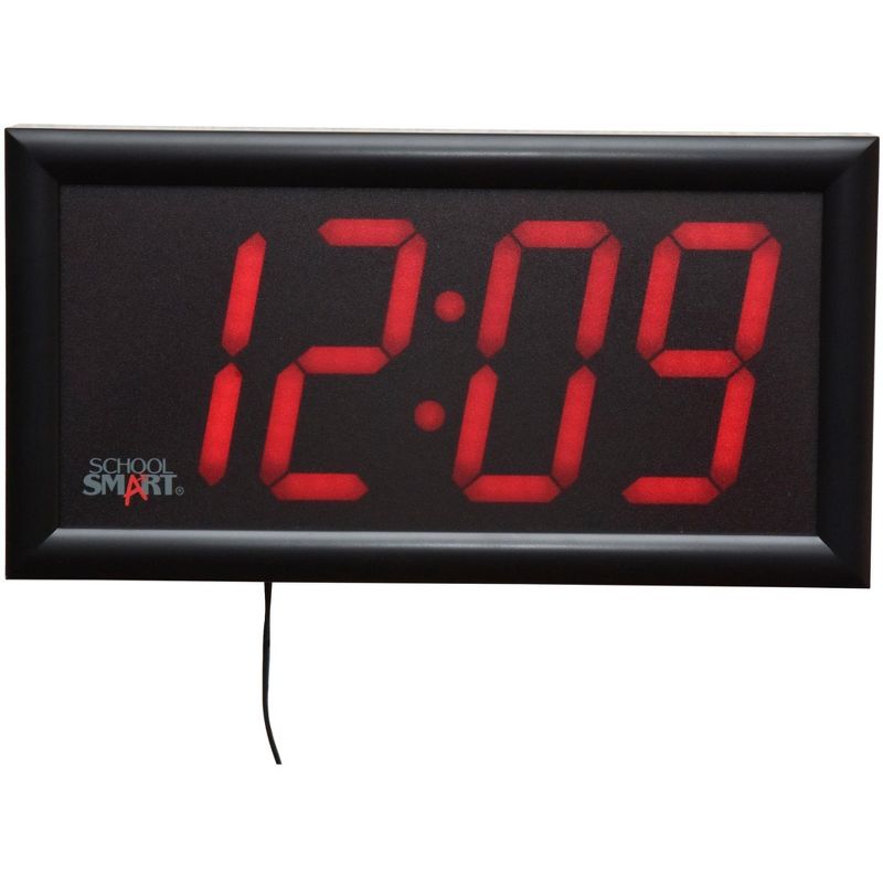 School Smart LED Wall Clock with Remote Control, 7 x 13 Inches, Red Digits, 4 of 7