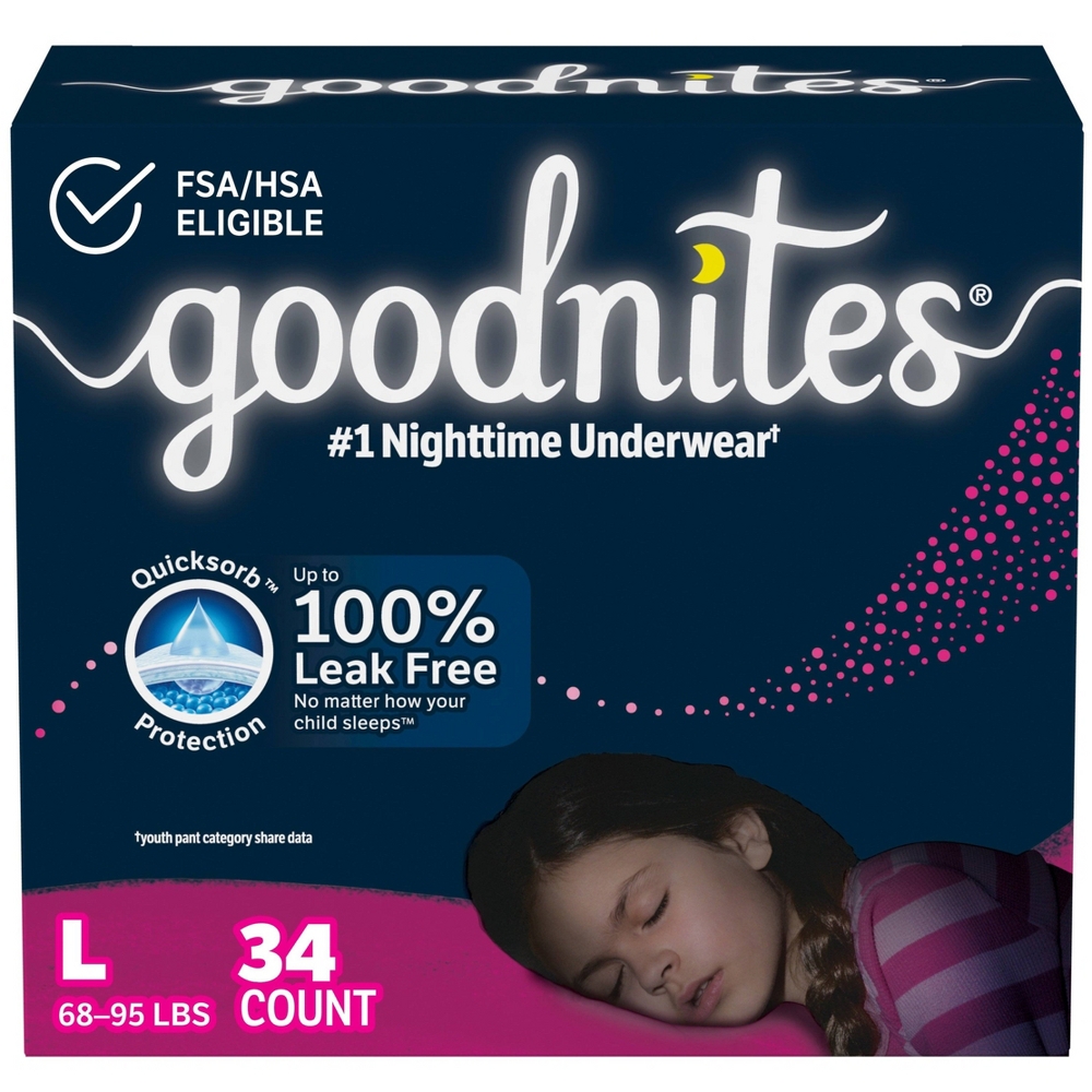 Goodnites Girls&#39; Nighttime Bedwetting Underwear - L - Giga Pack - 34ct