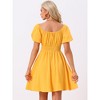 Allegra K Women's Summer Square Neck Puff Short Sleeve Elastic Waist Mini Dress - 4 of 4