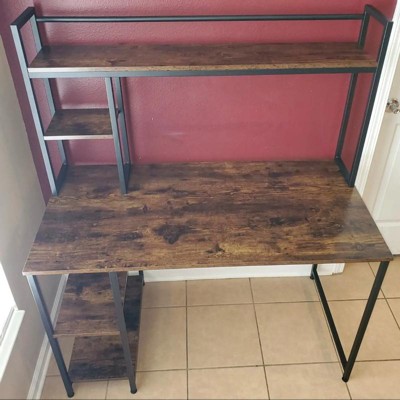 Nost & Host Computer Home Office Desk With Metal Frame, Stand, Under Desk  Storage Shelves, And Working Table For Small Bedroom Space, Rustic Brown :  Target