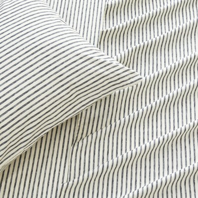Queen Size Dark Grey Striped Microfiber Sheet Set