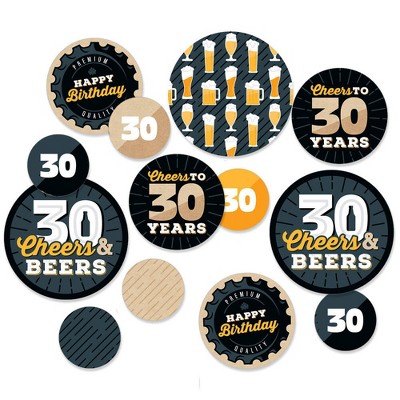 Big Dot of Happiness Cheers and Beers to 30 Years - 30th Birthday Party Giant Circle Confetti - Party Decorations - Large Confetti 27 Count