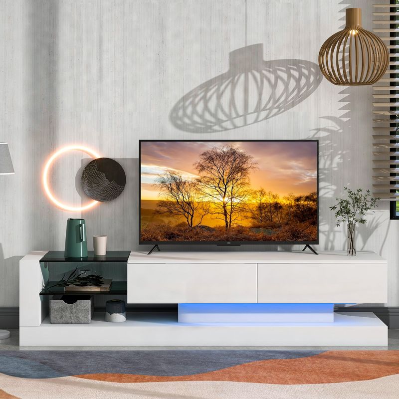 70.8" TV Stand with 2 Media Storage Cabinets and 16-color RGB LED Color Changing Lights for 75 Inch TV 4M - ModernLuxe, 2 of 11