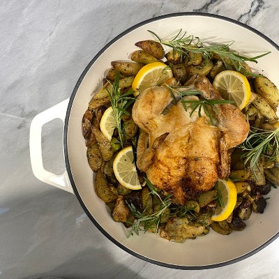 Cream 5 Qt. Enameled Cast Iron Dutch Oven Braiser with Lid