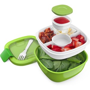 54 oz Bowl with 4-Compartment Toppings Tray, Leak-Proof Dressing Container, Reusable Fork, BPA-Free Lunch Box for Meal Prep - 1 of 4