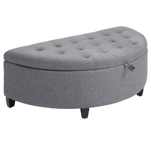 HOMCOM Half Moon Modern Luxurious Polyester Fabric Storage Ottoman Bench with Legs Lift Lid Thick Sponge Pad for Living Room, Entryway, Bedroom, Gray - 1 of 4