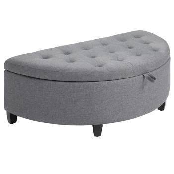 HOMCOM Half Moon Modern Luxurious Polyester Fabric Storage Ottoman Bench with Legs Lift Lid Thick Sponge Pad for Living Room, Entryway, Bedroom