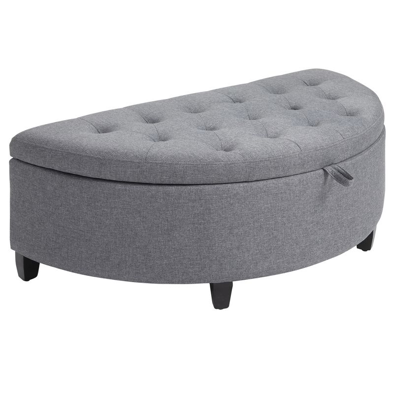 HOMCOM Half Moon Modern Luxurious Polyester Fabric Storage Ottoman Bench with Legs Lift Lid Thick Sponge Pad for Living Room, Entryway, Bedroom, 1 of 7