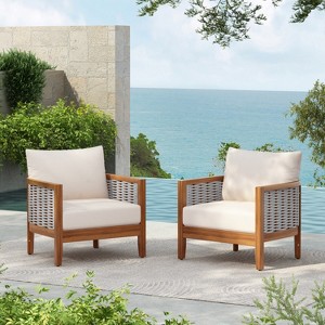 Christopher Knight Home Liliana Modern Patio Acacia Wood Woven Rope Armchair with Thick Cushions - 1 of 4