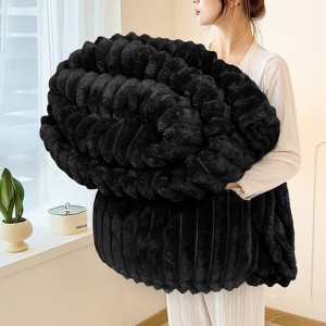 Striped Fleece Bed Blanket Queen Reversible Flannel Blankets 400 GSM Plush Warm Cozy Throw for Sofa Couch Bed Christmas Gift - COTTONPASSION - 1 of 4