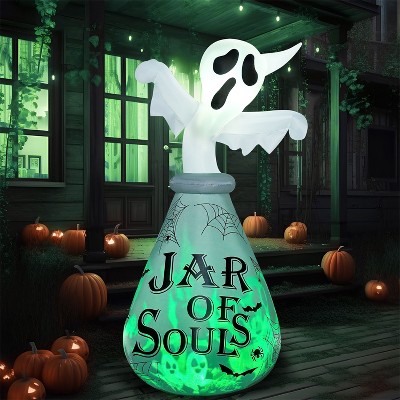 Joyfy 6FT Halloween Inflatable Outdoor Decoration, Inflatable Ghost in The Jar with Projecting for Halloween Party Outdoor Garden Lawn Yard Decoration