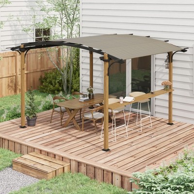 Natural Aluminum and Steel Pergola with Canopy and Bar Counter