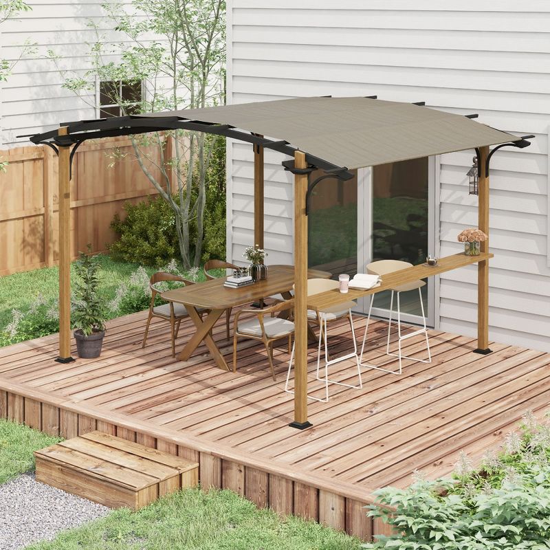 Outsunny 12' x 10' Outdoor Pergola with Bar Counter, Sun Shade Canopy, Aluminum and Steel Frame for Garden, Lawn, Backyard, and Deck, Natural, 3 of 7
