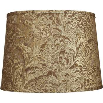 Springcrest 13" Top x 15" Bottom x 11" High x 11" Slant Print Lamp Shade Replacement Medium Tan Tapered Drum Traditional Fabric Spider Harp Finial