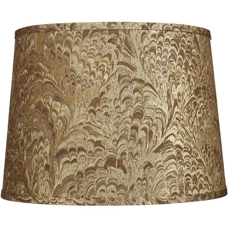 Springcrest 13" Top x 15" Bottom x 11" High x 11" Slant Print Lamp Shade Replacement Medium Tan Tapered Drum Traditional Fabric Spider Harp Finial, 1 of 8