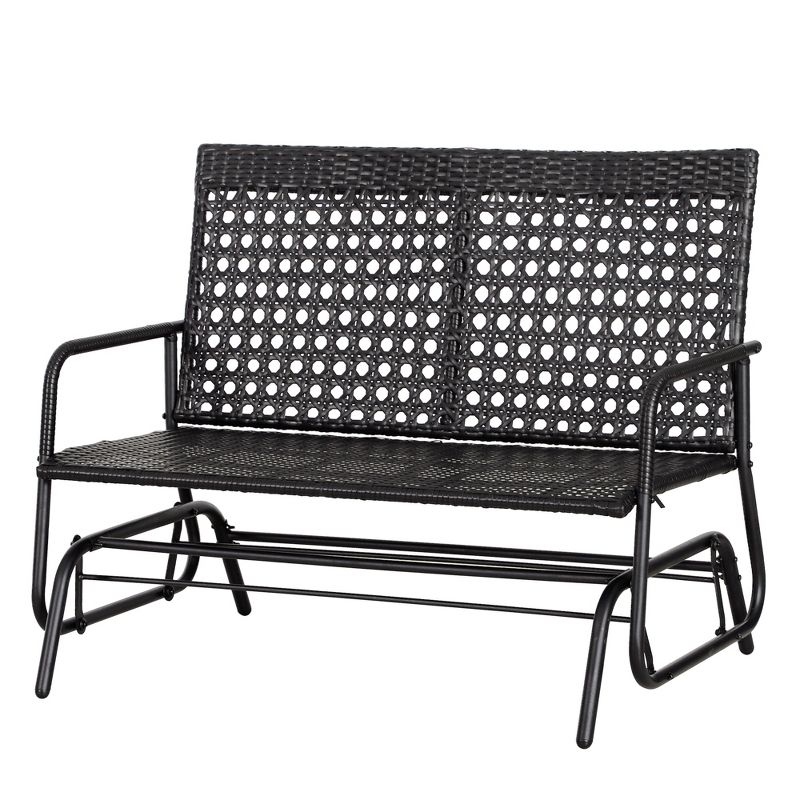 Outsunny Patio 2-Person Wicker Glider Bench Rocking Chair, Outdoor All-Hand Woven PE Rattan Loveseat for Patio, Garden, Porch, Lawn, Black, 4 of 9
