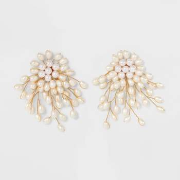 Pearl Cluster Dangle Post Earrings - Ivory