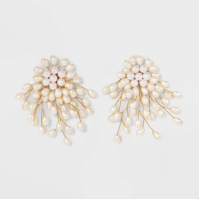 Pearl Cluster Dangle Post Earrings - Ivory, 1 of 3