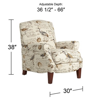 White Bird Script Pattern Recliner with Wood Legs