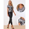INSPIRE CHIC Women's V Neck Short Sleeve Party Clubwear Shiny Metallic Blouses - 2 of 4