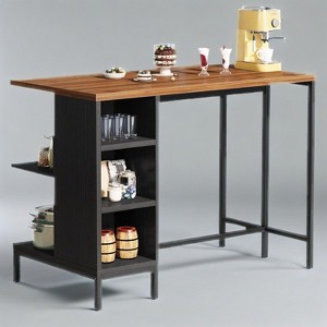 KTMBDW Kitchen Island with Storage Shelves, Wooden Top & Metal Frame, Multifunctional Bar Table for Dining & Food Prep for Kitchen & Dining Room,Brown - 1 of 4