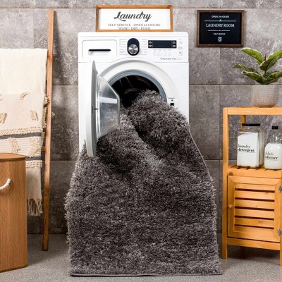 Faina Medium Gray Plush Shag Washable Rug 4' x 5'7"
