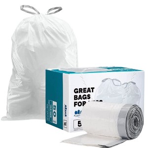 Plasticplace Compatible with simplehuman Code M Trash Bags, 12 Gallon / 45 Liter White Drawstring Garbage Liners 21.5" x 30.75" (50 Count) - 1 of 4