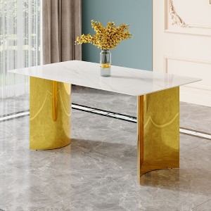 NicBex Dining Room Table for 6 Modern Dining Table Counter Height Table with Curved Base and Imitation Marble for Kitchen - 1 of 4