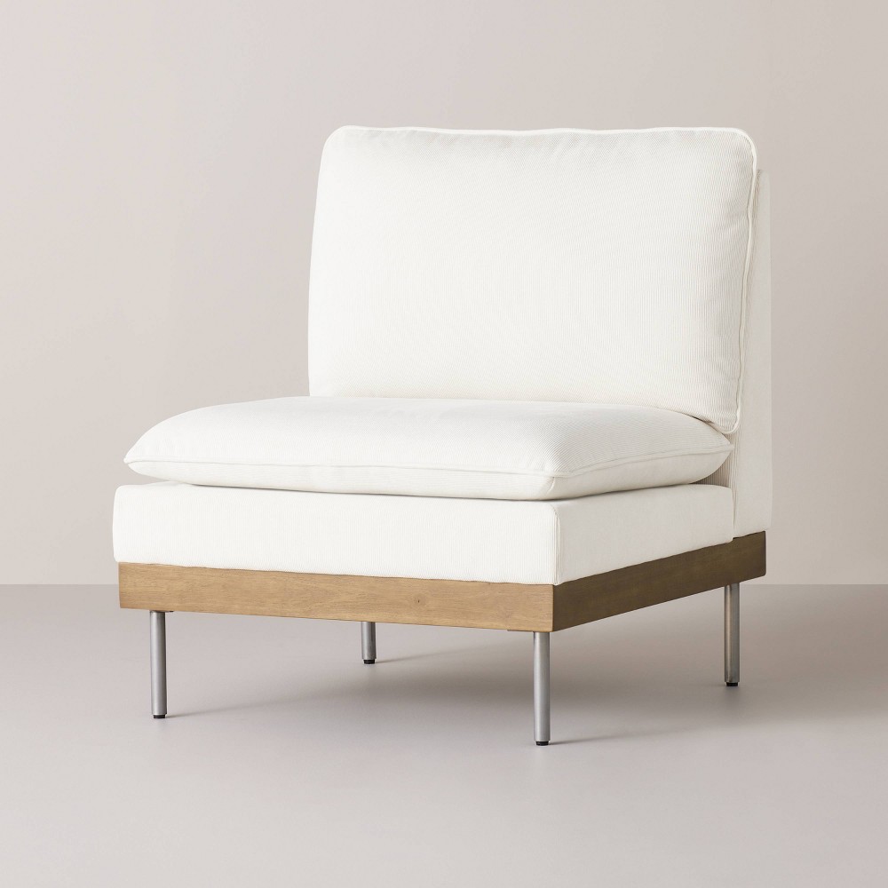 Photos - Sofa Corduroy Modular  Middle Section - Cream - Hearth & Hand™ with Magnoli