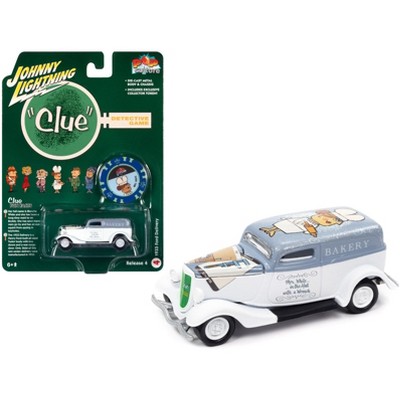 1933 Ford Delivery Van White with Gray Top (Mrs. White) w/Poker Chip "Vintage Clue" 1/64 Diecast Model Car by Johnny Lightning